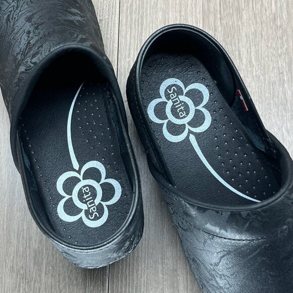 Sanita Shoes Womens Sz 38 Tooled Leather The Original Danish Clogs Slip On Black - Picture 10 of 13